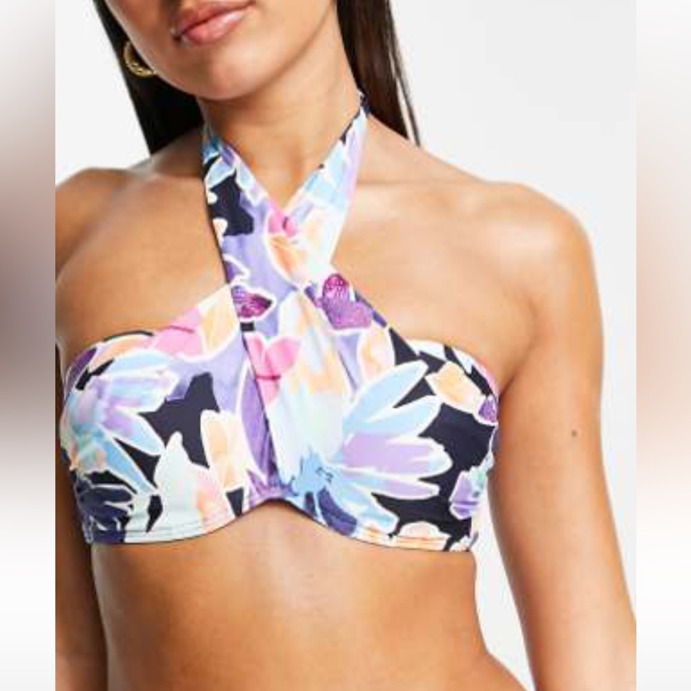 Sun seeker underwire bandeau halter bikini top and bottoms in new Tahitian print